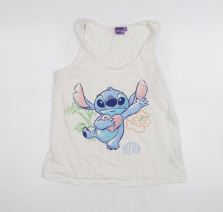 Disney Stitch Women's White Camisole Tank Top M Cotton Casual Cute