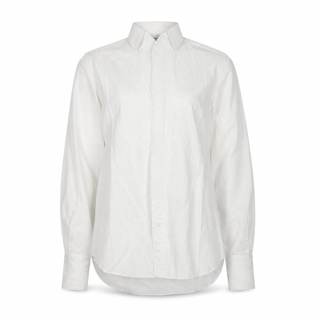 Front view of Le Roi Women's White Embroidered Cotton Button-Up Shirt L UK