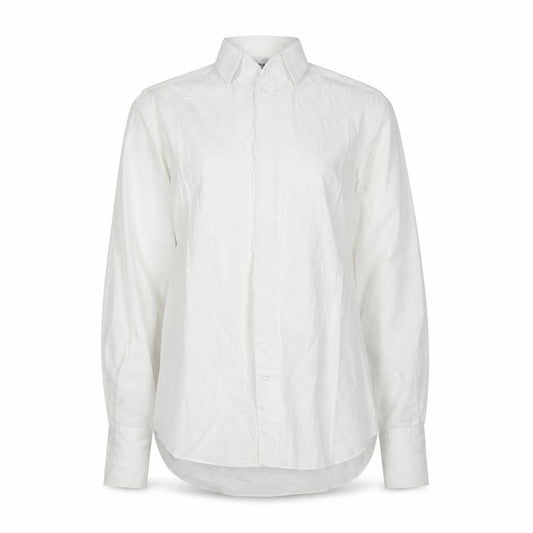 Front view of Le Roi Women's White Embroidered Cotton Button-Up Shirt L UK