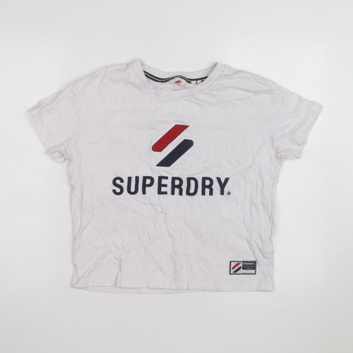 Superdry Women's White Cotton T-Shirt Size 10 Short Sleeve Logo Top