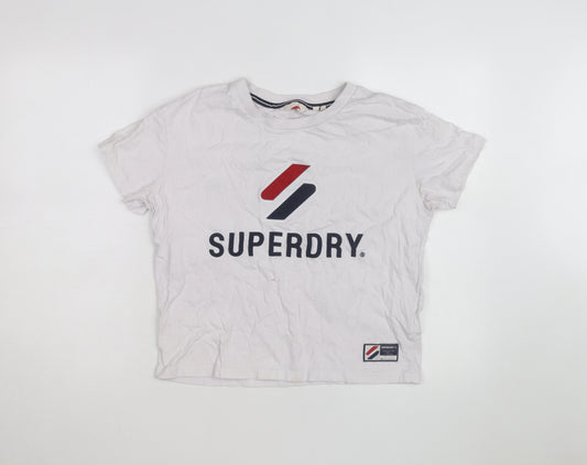 Superdry Women's White Cotton T-Shirt Size 10 Short Sleeve Logo Top