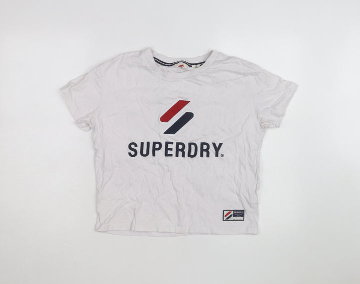 Superdry Women's White Cotton T-Shirt Size 10 Short Sleeve Logo Top