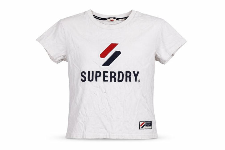 Superdry Women's White Cotton T-Shirt Size 10 Short Sleeve Logo Top