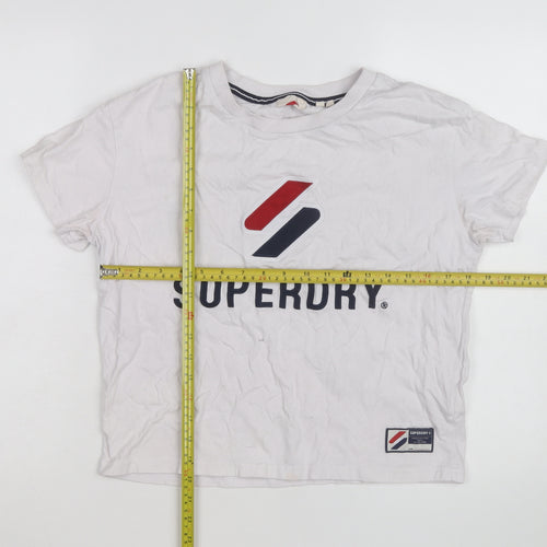 Superdry Women's White Cotton T-Shirt Size 10 Short Sleeve Logo Top