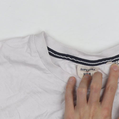 Superdry Women's White Cotton T-Shirt Size 10 Short Sleeve Logo Top