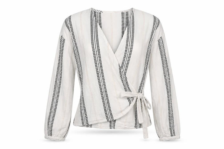 New Look Women's White Striped Wrap Blouse Size 6 Long Sleeve