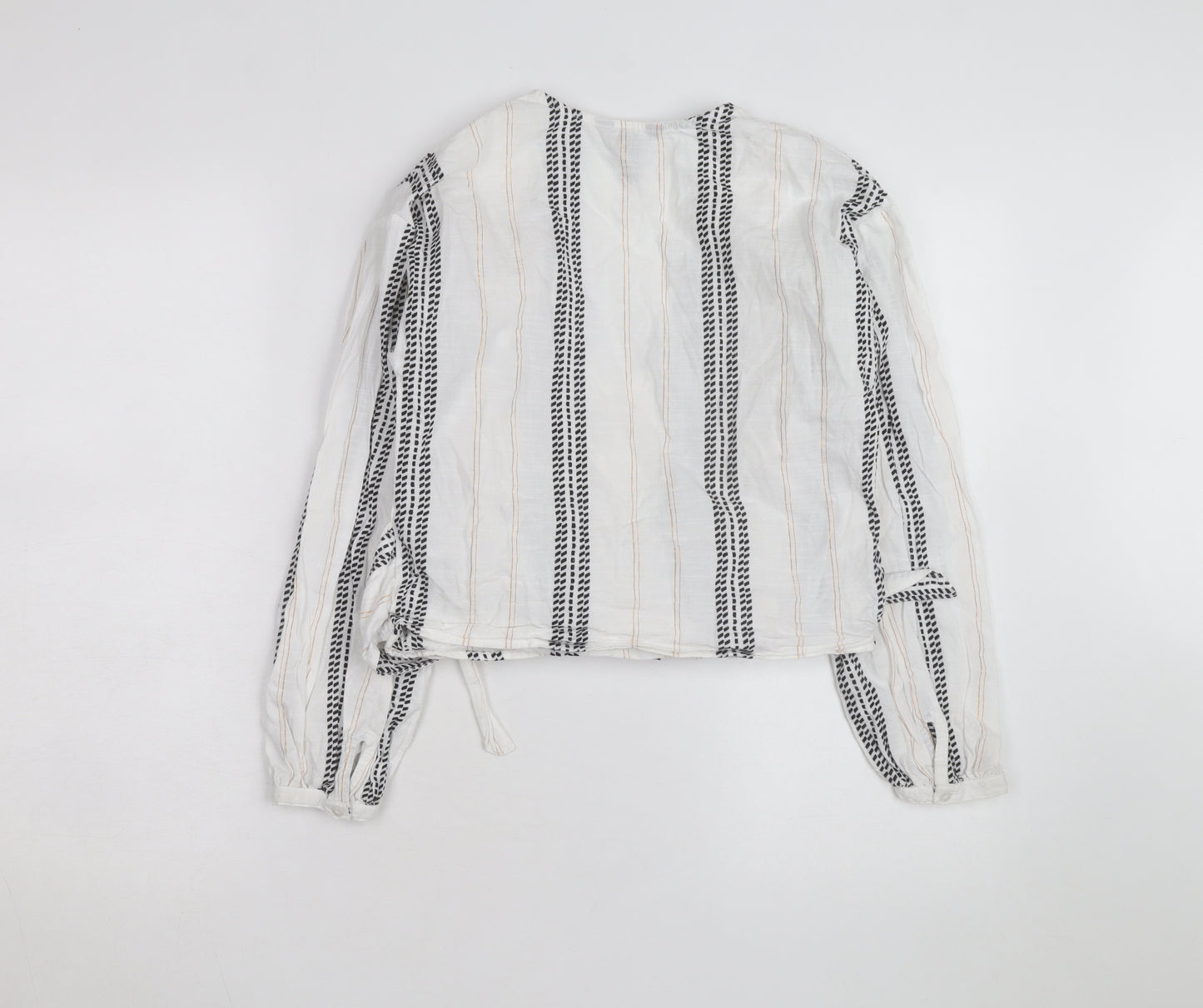 New Look Women's White Striped Wrap Blouse Size 6 Long Sleeve
