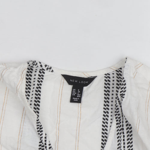 New Look Women's White Striped Wrap Blouse Size 6 Long Sleeve