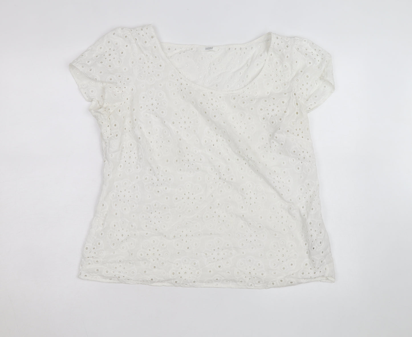 Marks and Spencer Women’s White Cotton Broderie Blouse Size 18