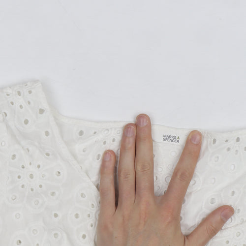 Marks and Spencer Women’s White Cotton Broderie Blouse Size 18