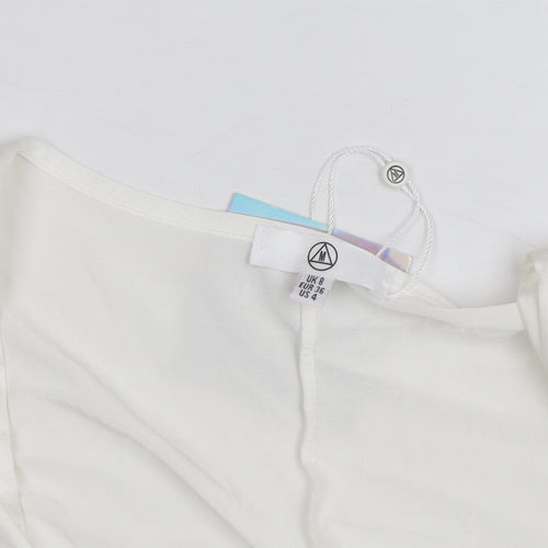 Missguided Women Ivory Satin Bodysuit UK 8 Long Sleeve Deep V Wrap Style