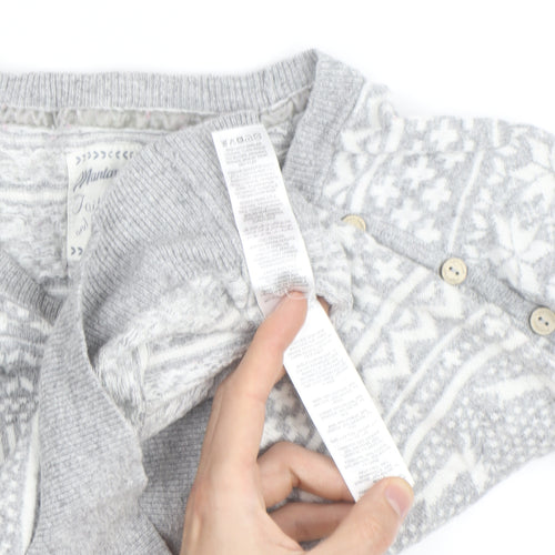 Mantaray Women's Grey Fair Isle Button Crew Neck Jumper Size 14