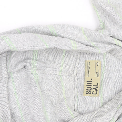 Soul Cal Men's Grey Striped Pullover Hoodie Small Cotton Knit