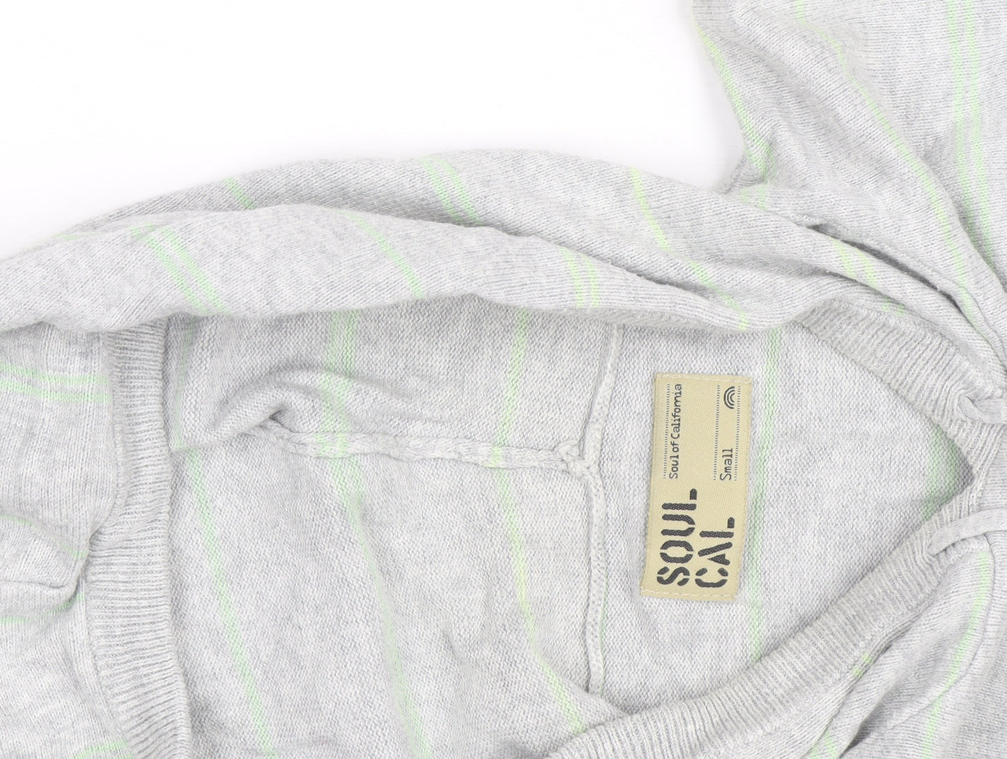 Soul Cal Men's Grey Striped Pullover Hoodie Small Cotton Knit