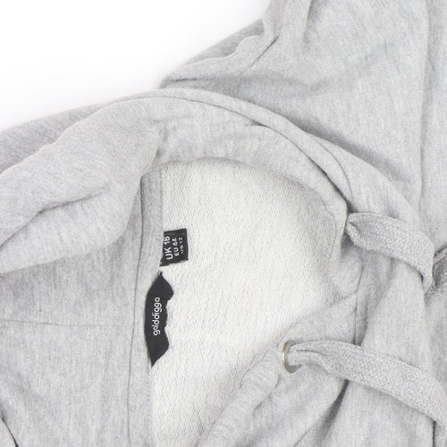 Golddigga Women’s Grey Pullover Hoodie UK 16 Cotton Blend Casual