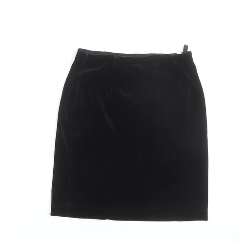 St Michael Women’s Black Velvet Pencil Skirt Size 12 Knee Length Vintage