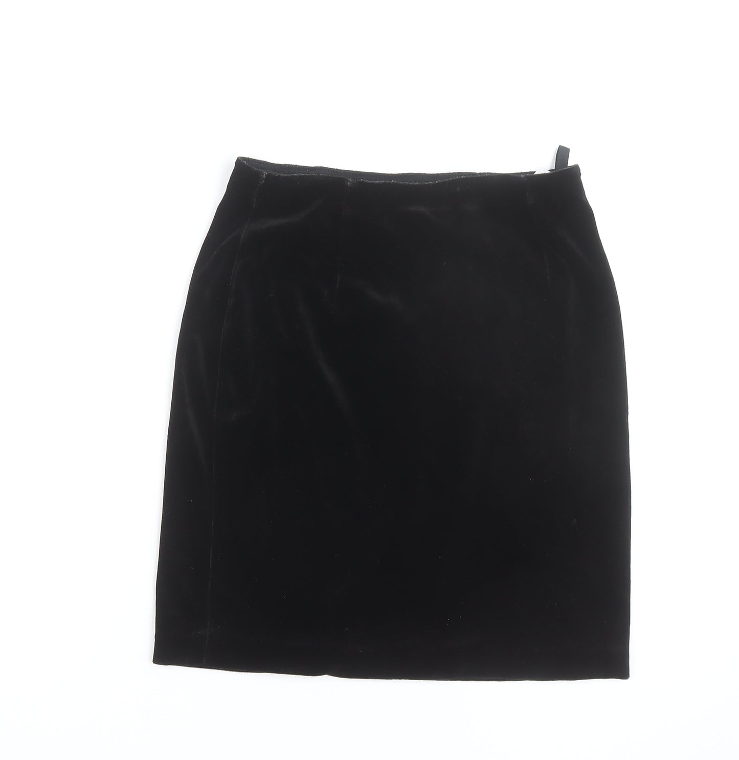 St Michael Women’s Black Velvet Pencil Skirt Size 12 Knee Length Vintage