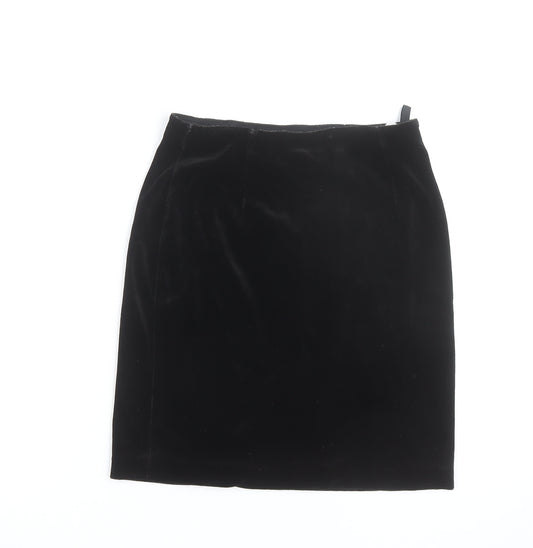 St Michael Women’s Black Velvet Pencil Skirt Size 12 Knee Length Vintage