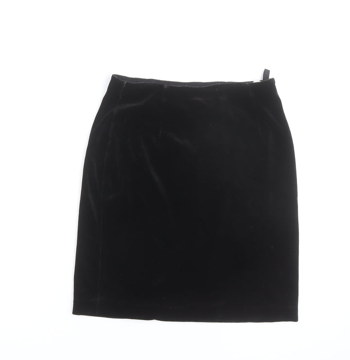 St Michael Women’s Black Velvet Pencil Skirt Size 12 Knee Length Vintage