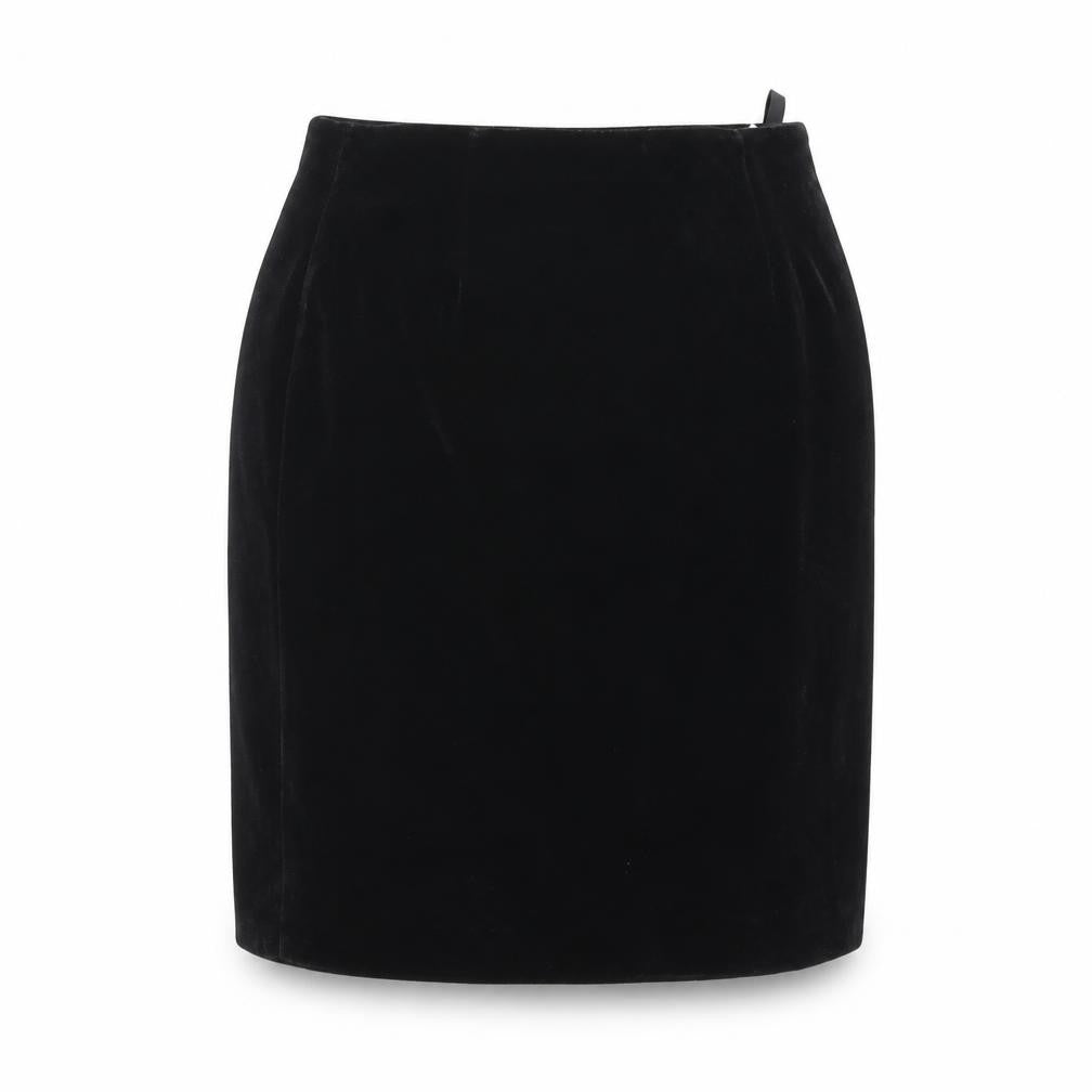 St Michael Women’s Black Velvet Pencil Skirt Size 12 Knee Length Vintage