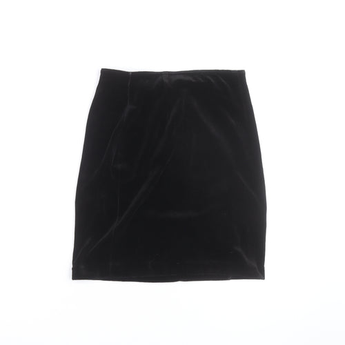 St Michael Women’s Black Velvet Pencil Skirt Size 12 Knee Length Vintage