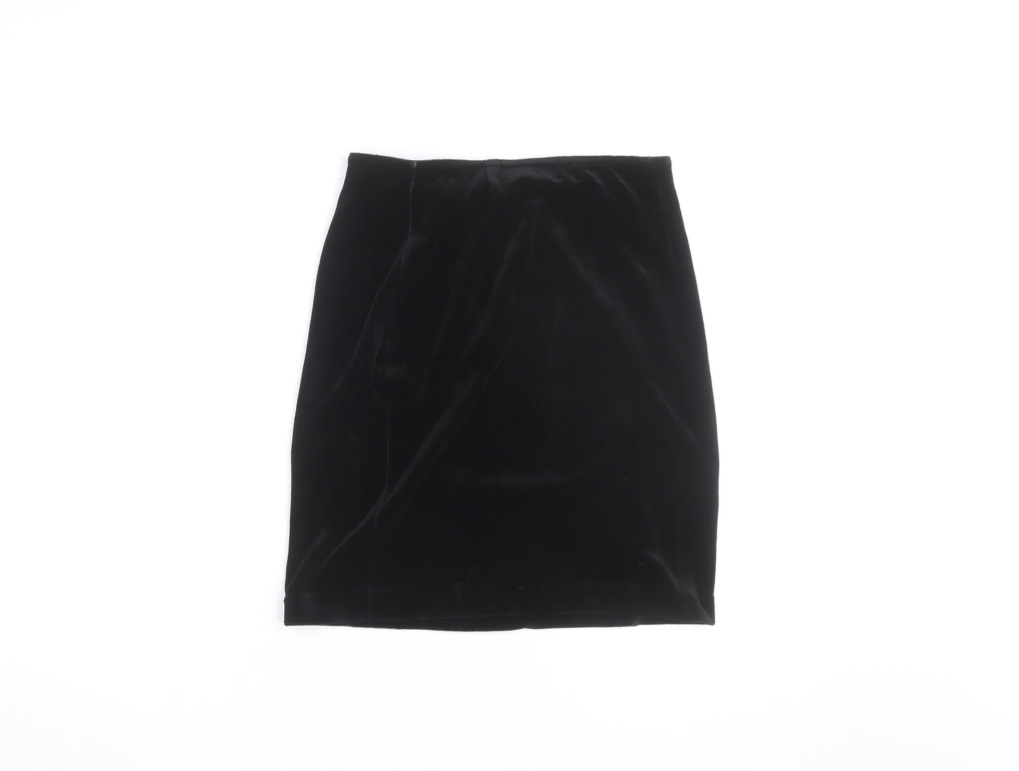 St Michael Women’s Black Velvet Pencil Skirt Size 12 Knee Length Vintage