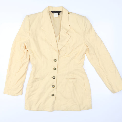 Tina Hagen Women Beige Long Sleeve Single-Breasted Silk Rayon Blazer S