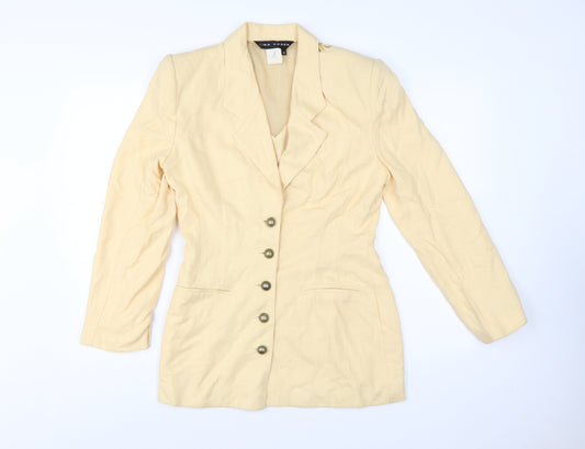 Tina Hagen Women Beige Long Sleeve Single-Breasted Silk Rayon Blazer S