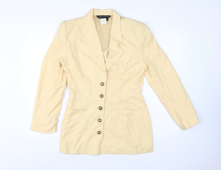 Tina Hagen Women Beige Long Sleeve Single-Breasted Silk Rayon Blazer S