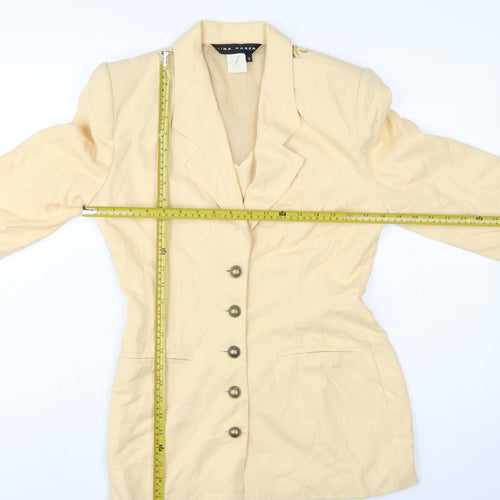 Tina Hagen Women Beige Long Sleeve Single-Breasted Silk Rayon Blazer S