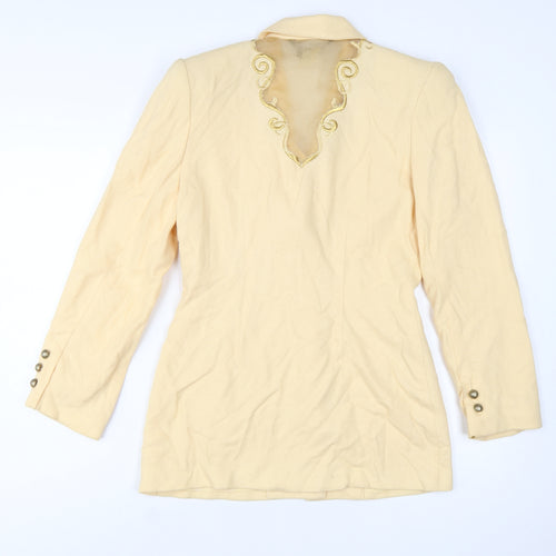 Tina Hagen Women Beige Long Sleeve Single-Breasted Silk Rayon Blazer S