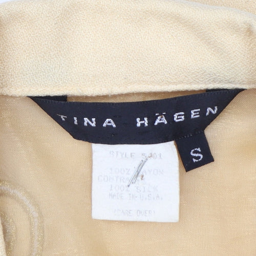 Tina Hagen Women Beige Long Sleeve Single-Breasted Silk Rayon Blazer S