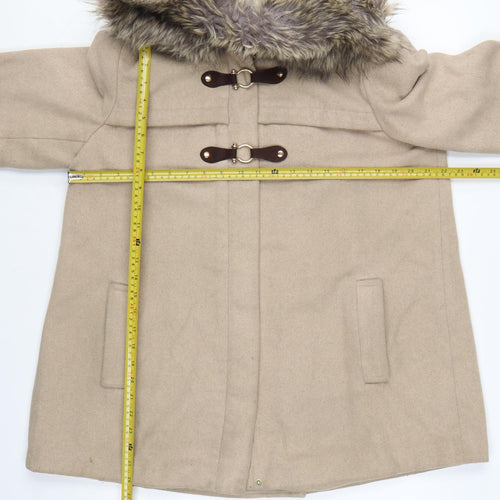 Debenhams Women’s Beige Faux Fur Hooded Duffle Coat Size 14