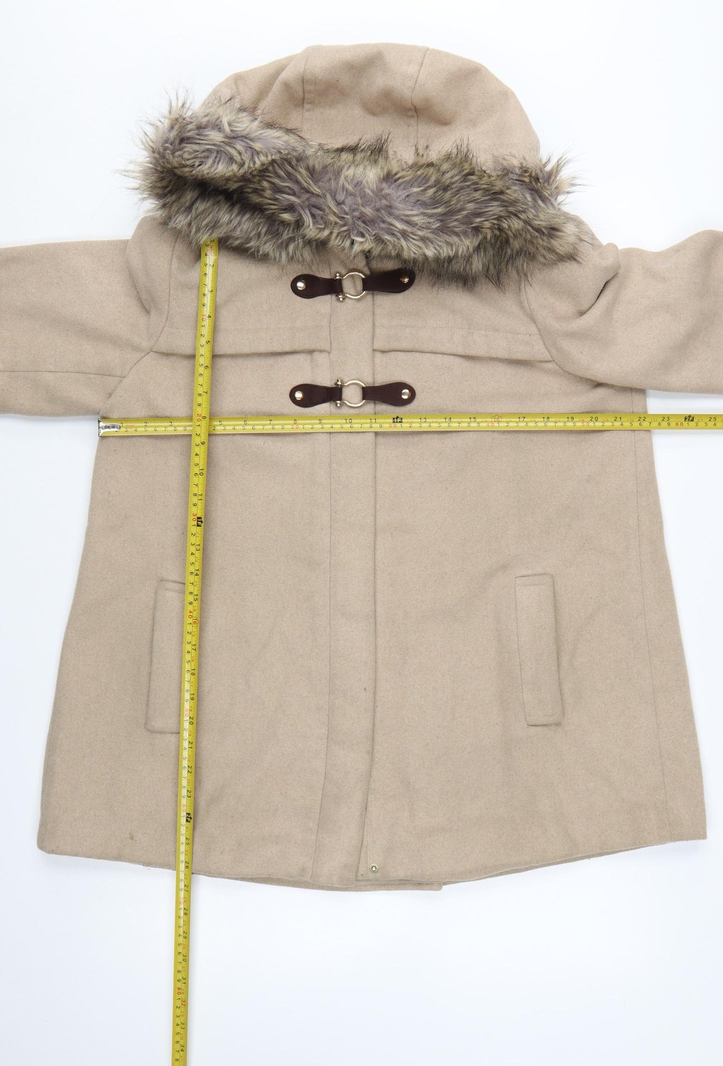 Debenhams Women’s Beige Faux Fur Hooded Duffle Coat Size 14