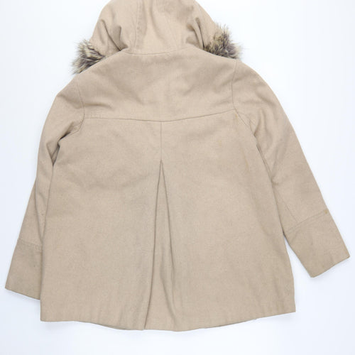 Debenhams Women’s Beige Faux Fur Hooded Duffle Coat Size 14