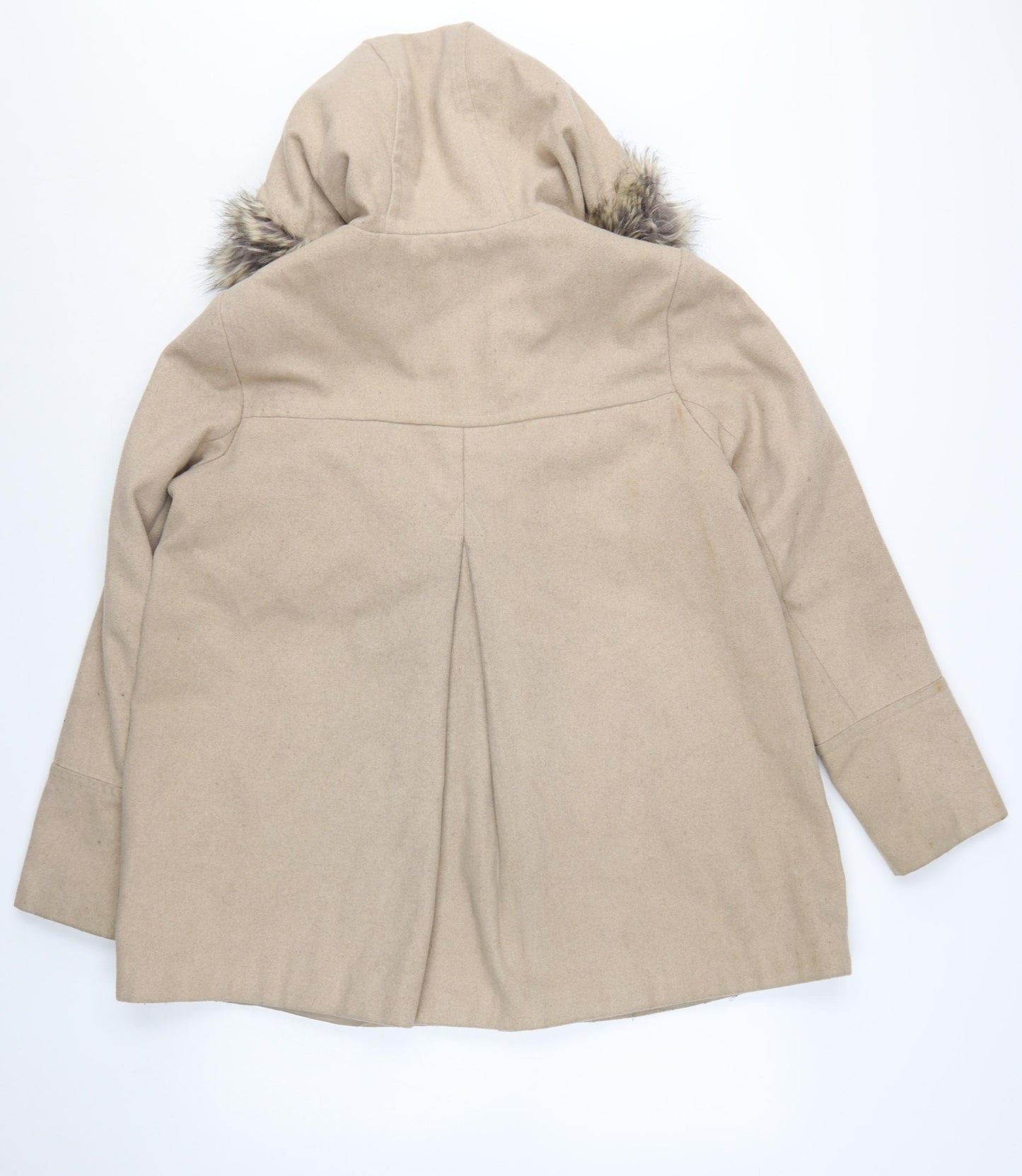 Debenhams Women’s Beige Faux Fur Hooded Duffle Coat Size 14