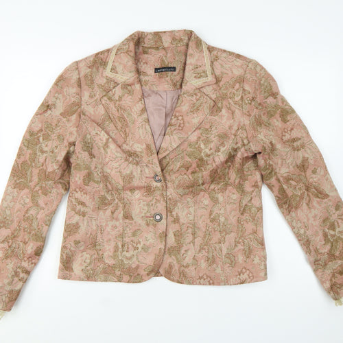 Laura Studio Women's Beige Pink Floral Jacquard Blazer Size 12 Classic Fit