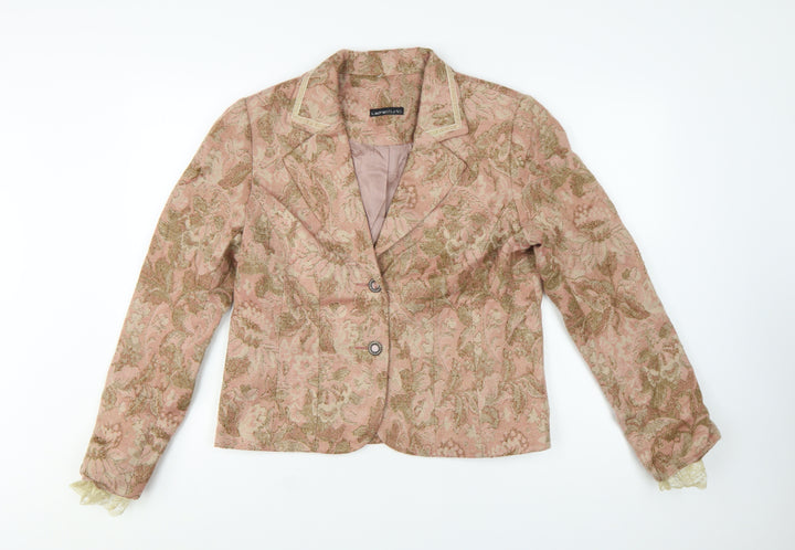 Laura Studio Women's Beige Pink Floral Jacquard Blazer Size 12 Classic Fit