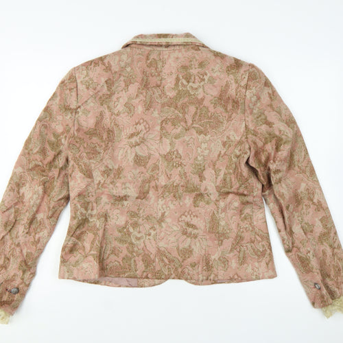 Laura Studio Women's Beige Pink Floral Jacquard Blazer Size 12 Classic Fit