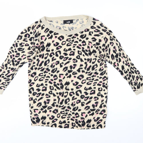 Wallis Women Beige Leopard Print Long Sleeve Jumper Size S