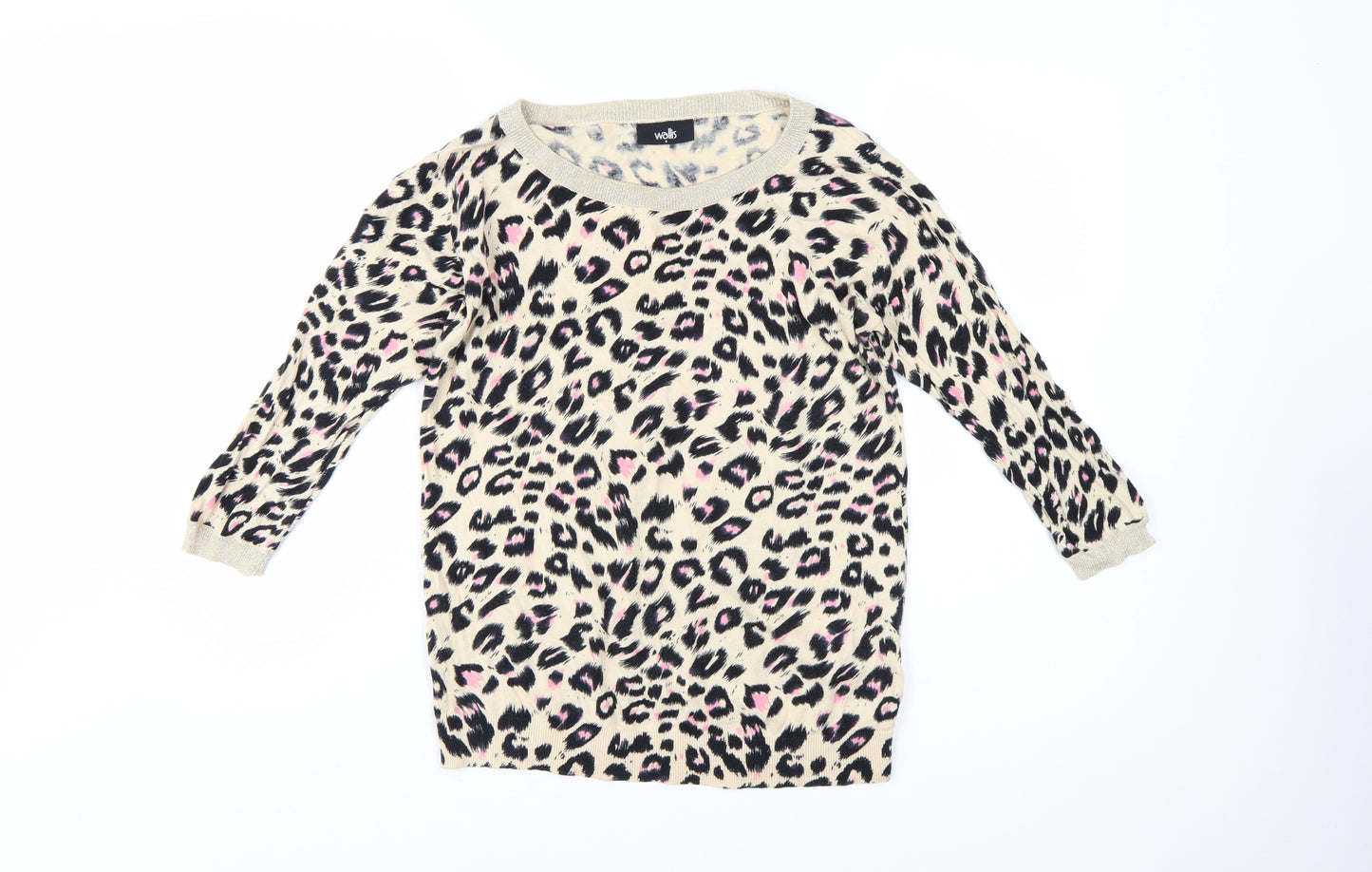 Wallis Women Beige Leopard Print Long Sleeve Jumper Size S