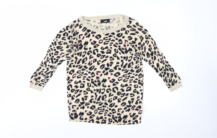 Wallis Women Beige Leopard Print Long Sleeve Jumper Size S