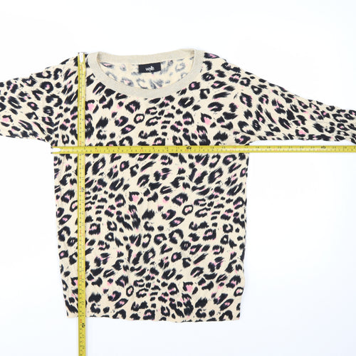 Wallis Women Beige Leopard Print Long Sleeve Jumper Size S