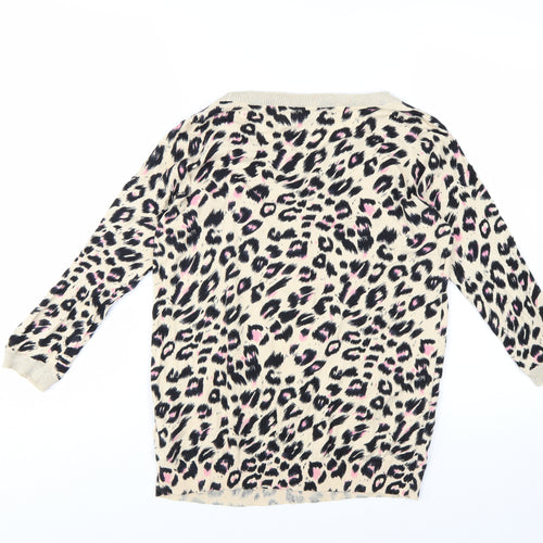 Wallis Women Beige Leopard Print Long Sleeve Jumper Size S
