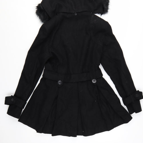Warehouse Women's Black Wool Blend Belted Pea Coat UK 12