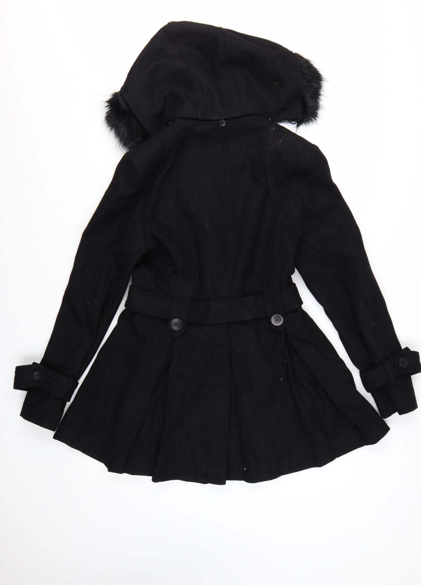 Warehouse Women's Black Wool Blend Belted Pea Coat UK 12
