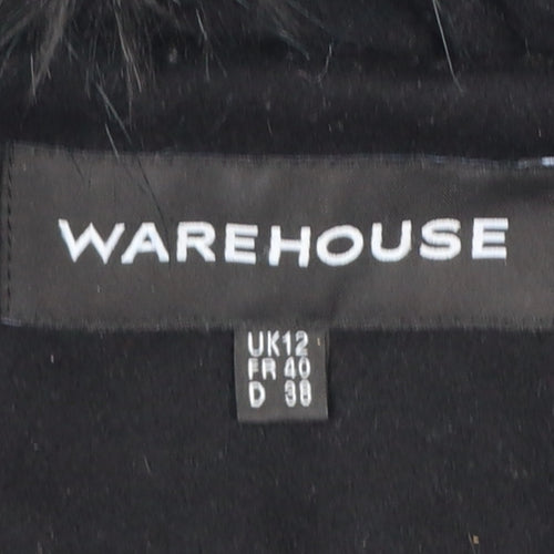 Warehouse Women's Black Wool Blend Belted Pea Coat UK 12