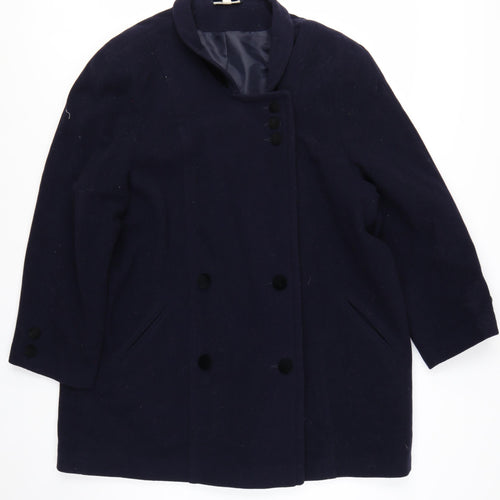 Living Women's Blue Wool Overcoat Size 20 Lined Button Classic Style