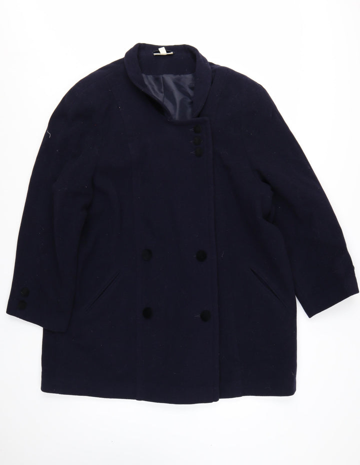 Living Women's Blue Wool Overcoat Size 20 Lined Button Classic Style