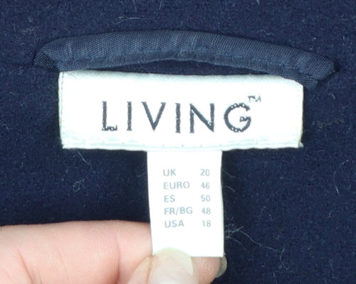 Living Women's Blue Wool Overcoat Size 20 Lined Button Classic Style